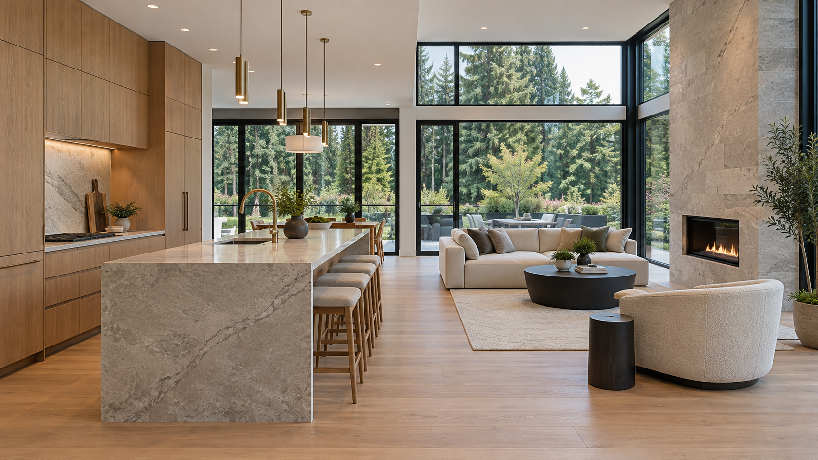 Contemporary home interior with kitchen and living space